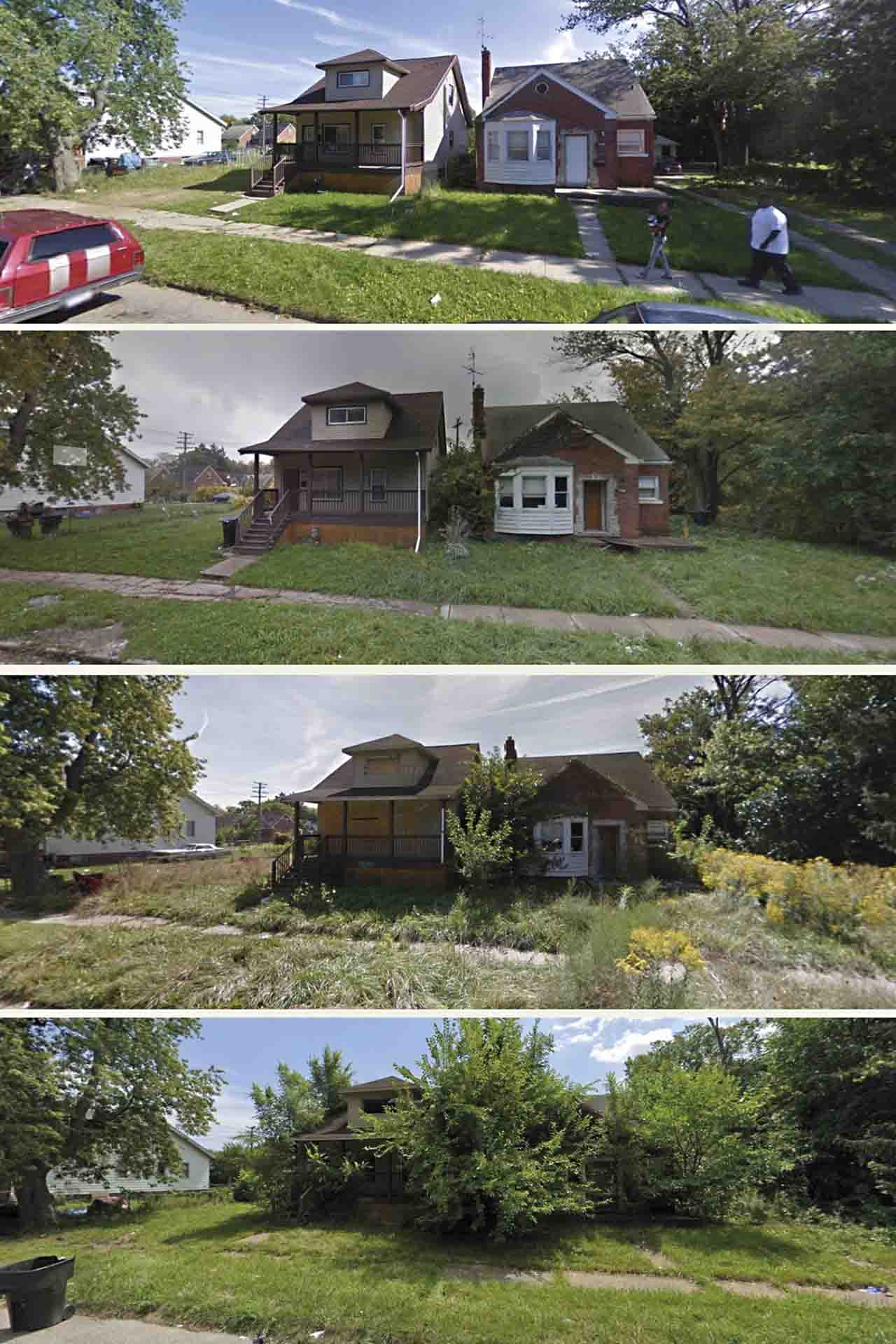 Imágenes históricas obtenidas con Google Street muestran el deterioro de Whithorn Street en Detroit (EE UU) / Foto: Capitán Swing