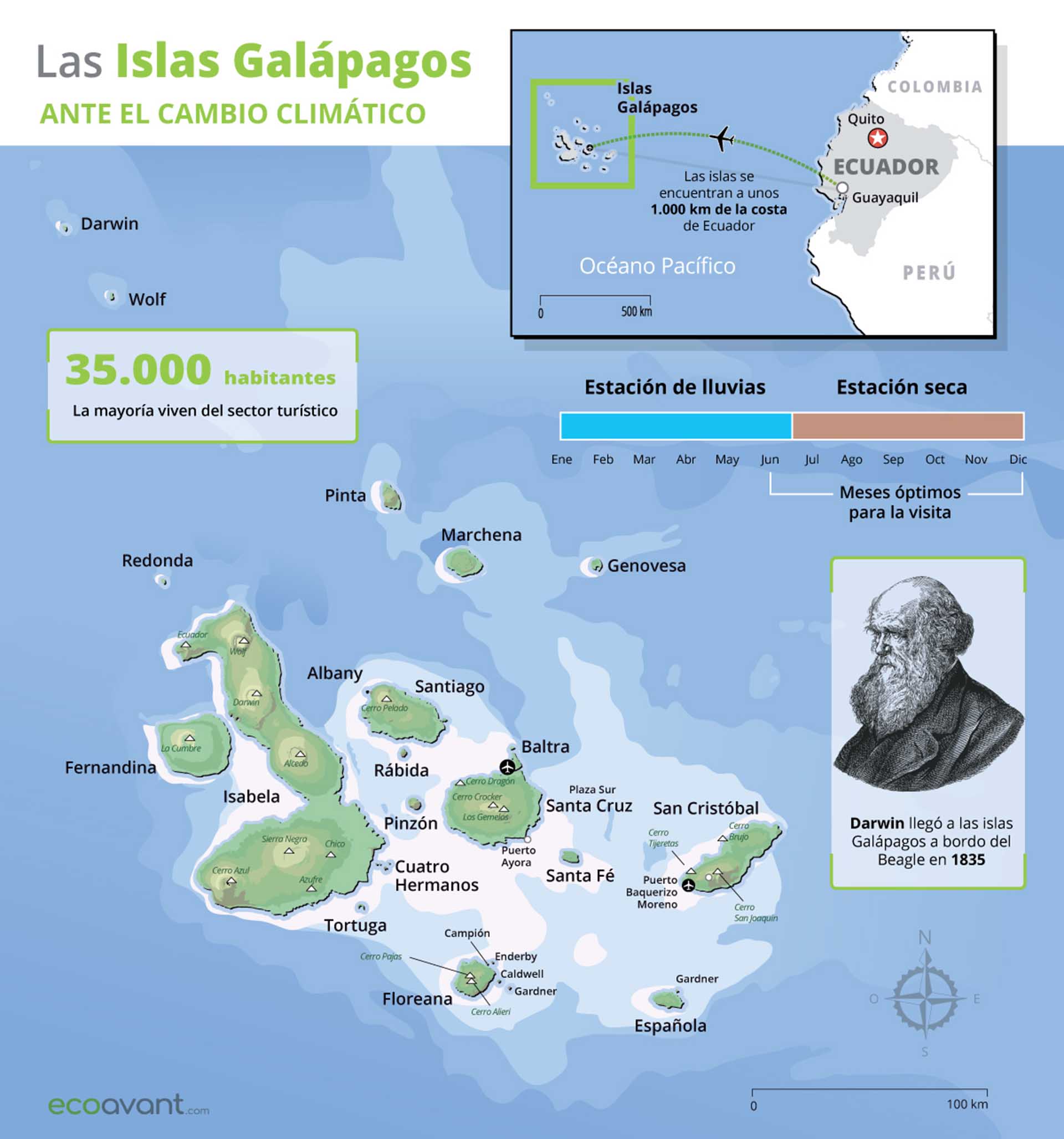 Las Islas Galápagos ante el cambio climático / Mapa: EA