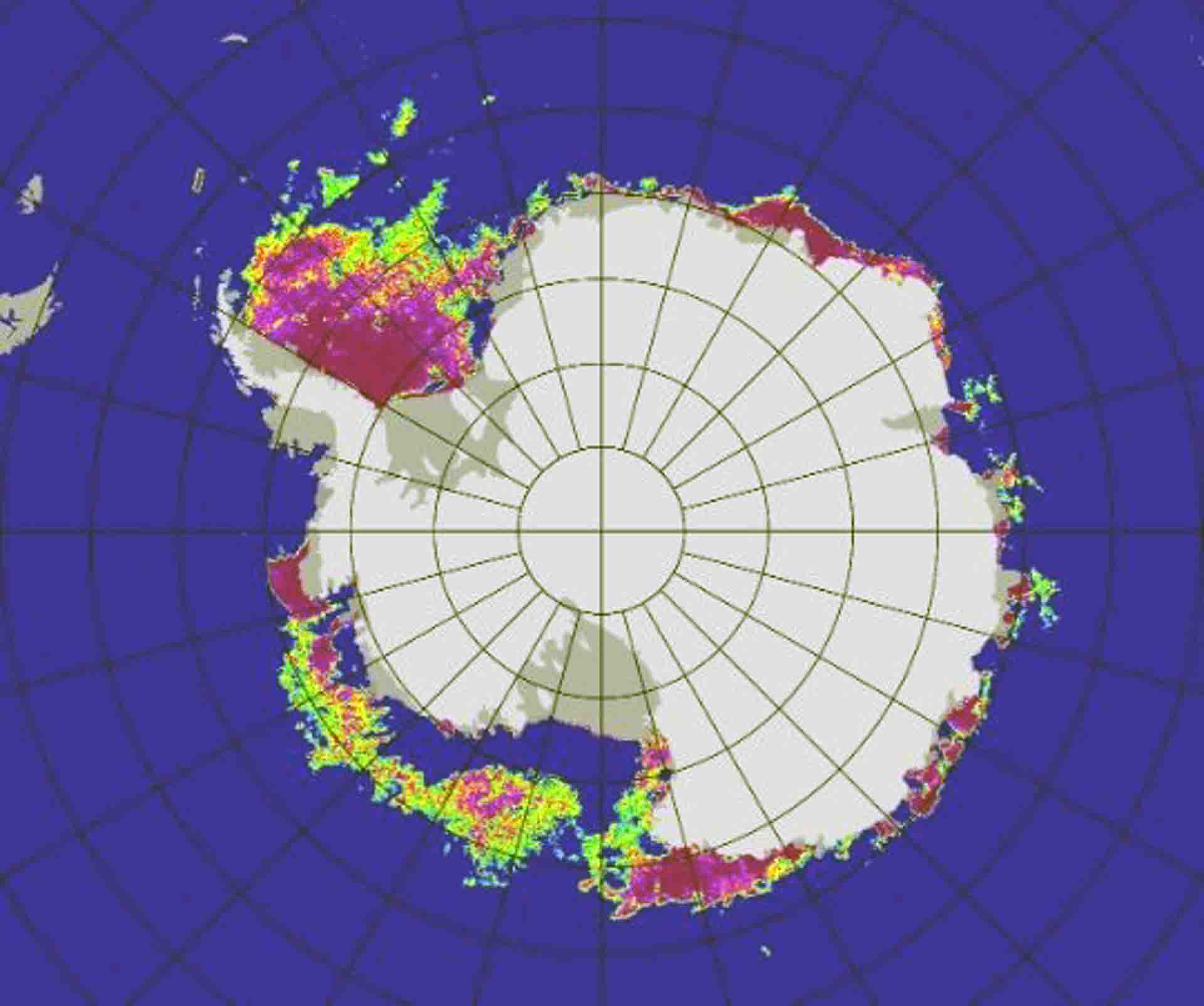 Este mapa del 3 de enero de 2023 muestra una gran polinia que ahora abarca el mar de Ross y gran parte del mar de Amundsen occidental en la Antártida / Imagen: EP