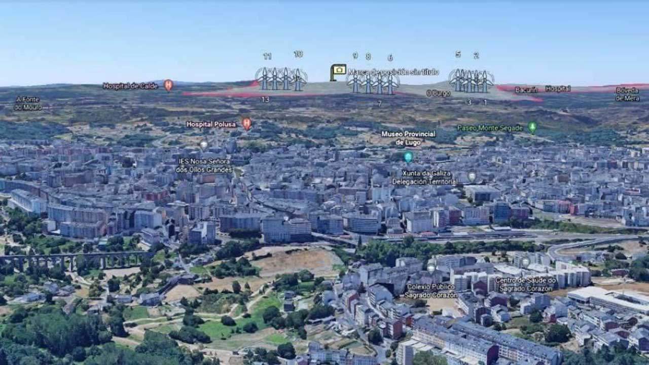 Simulación de la vista de los aerogeneradores desde Lugo (Galicia)
