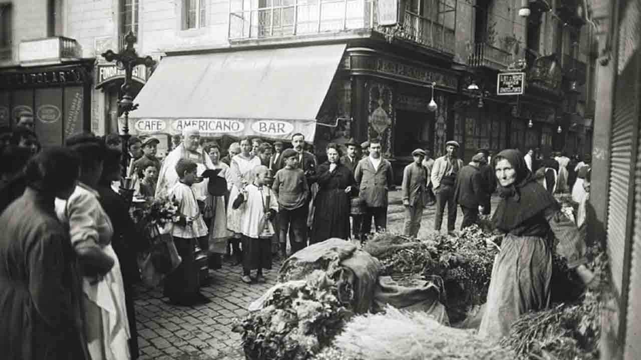 Las ‘trementinaires’ eran grandes conocedoras de las propiedades medicinales de las plantas. Bendición de hierbas aromáticas y medicinales en la Fira de Sant Ponç  / Foto: Archivo Nacional de Cataluña