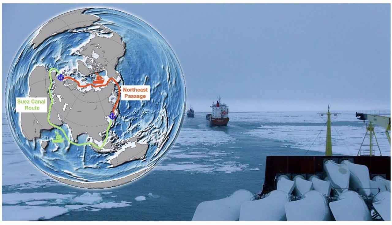 El Ártico, cada día más navegable. La línea naranja del mapa muestra la ruta del Paso del Nordeste / Foto: Guangfeng Wu - EP