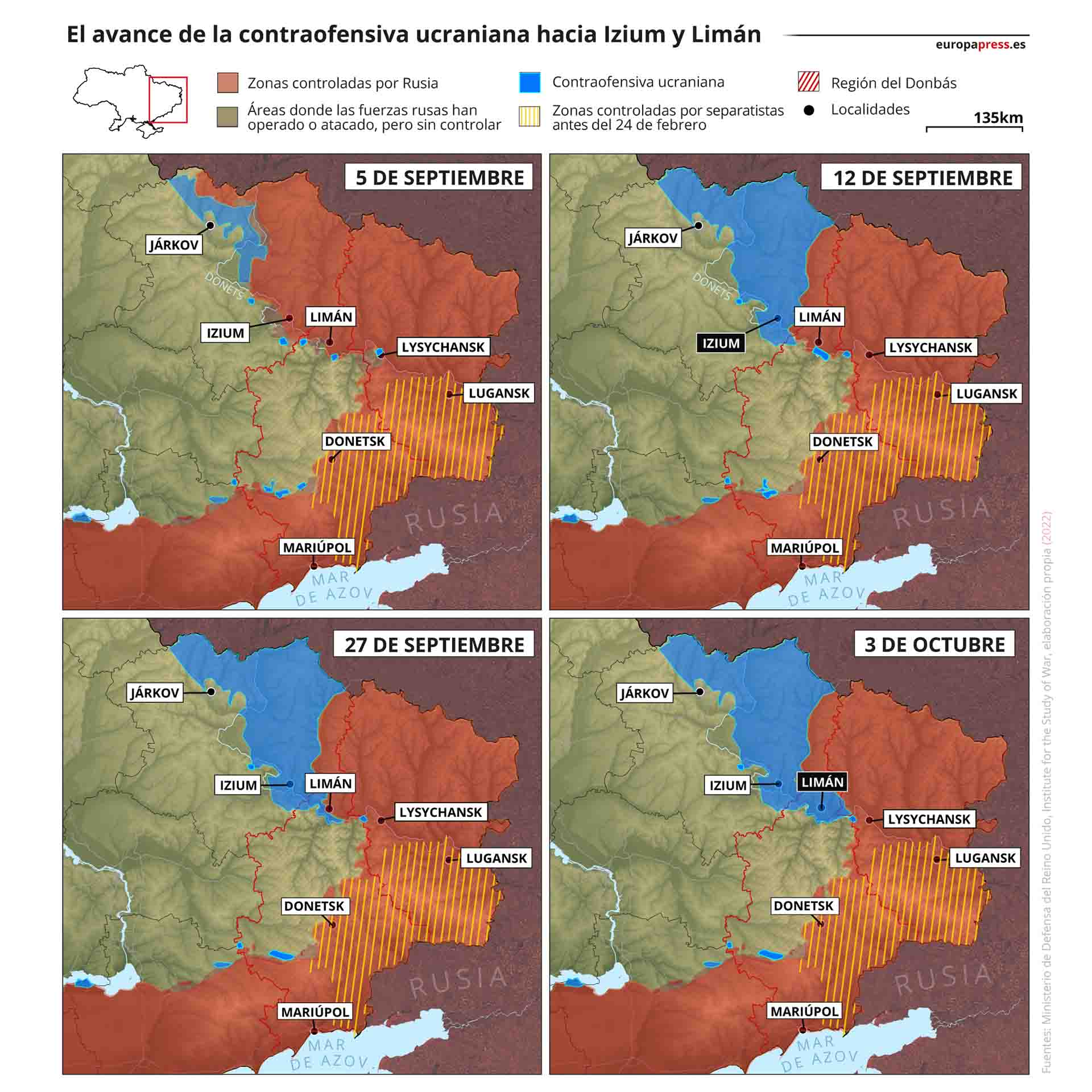 Avance de la contraofensiva ucraniana haca Izium y Limán / Mapas: EP