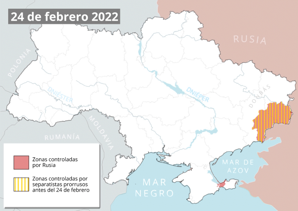 Mapa de Ucrania del 24 de febrero de 2022 / Imagen: EP