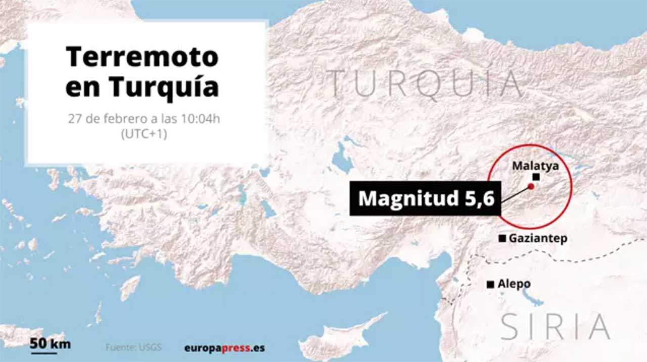 Lugar del terremoto en Turquía el 27 de febrero / Mapa: EP