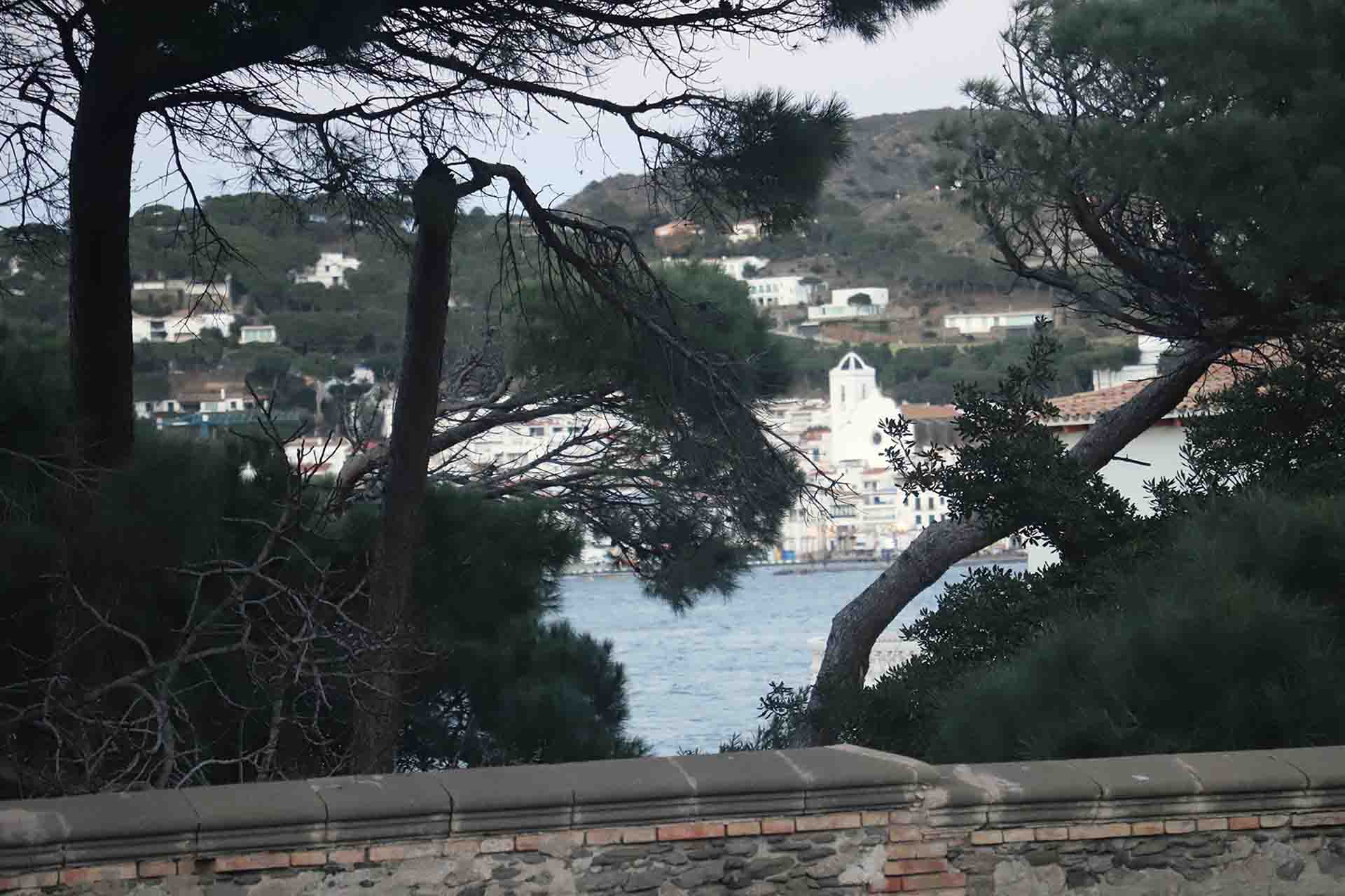 Vista entre la vegetación de la iglesia de la Mare de Déu de les Neus en el Port de la Selva en en Girona, Catalunya (España) / Foto: FFM - EA