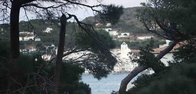 Vista entre la vegetación de la iglesia de la Mare de Déu de les Neus en el Port de la Selva en en Girona, Catalunya (España) / Foto: FFM - EA