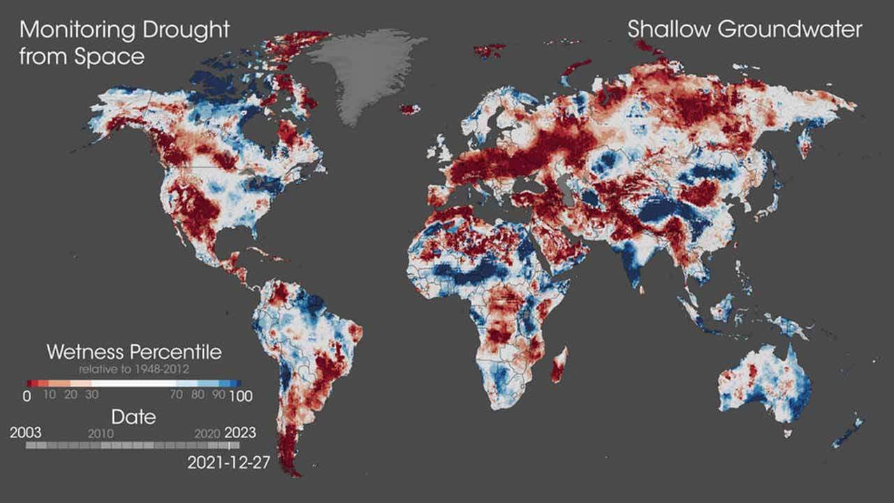 Agua subterránea poco profunda global de 2003 a 2021 / Imagen: NASA