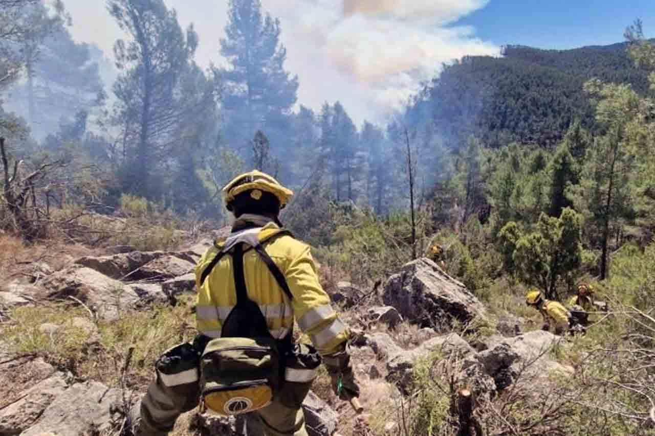 Brigadistas de la Región de Murcia colaboran en las tareas de extinción del fuego en Villanueva de Viver (Castellón) en marzo de 2023 / Foto: EP