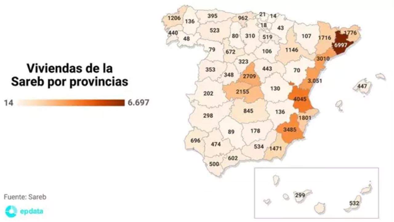 Viviendas de la Sareb por provincias / Mapa: EP