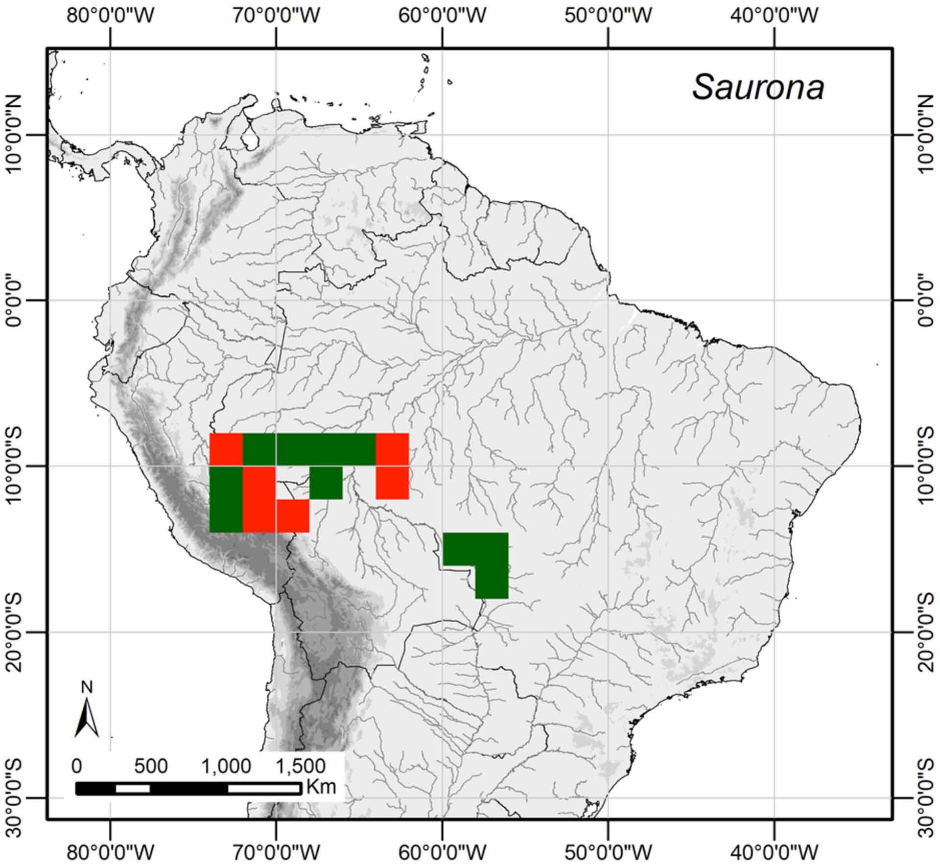 Saurona gen.n. se limita a la selva tropical de tierras bajas en el suroeste de la Amazonía, donde ambas especies descritas se pueden encontrar en las mismas localidades / Mapa: Systematic Entomology