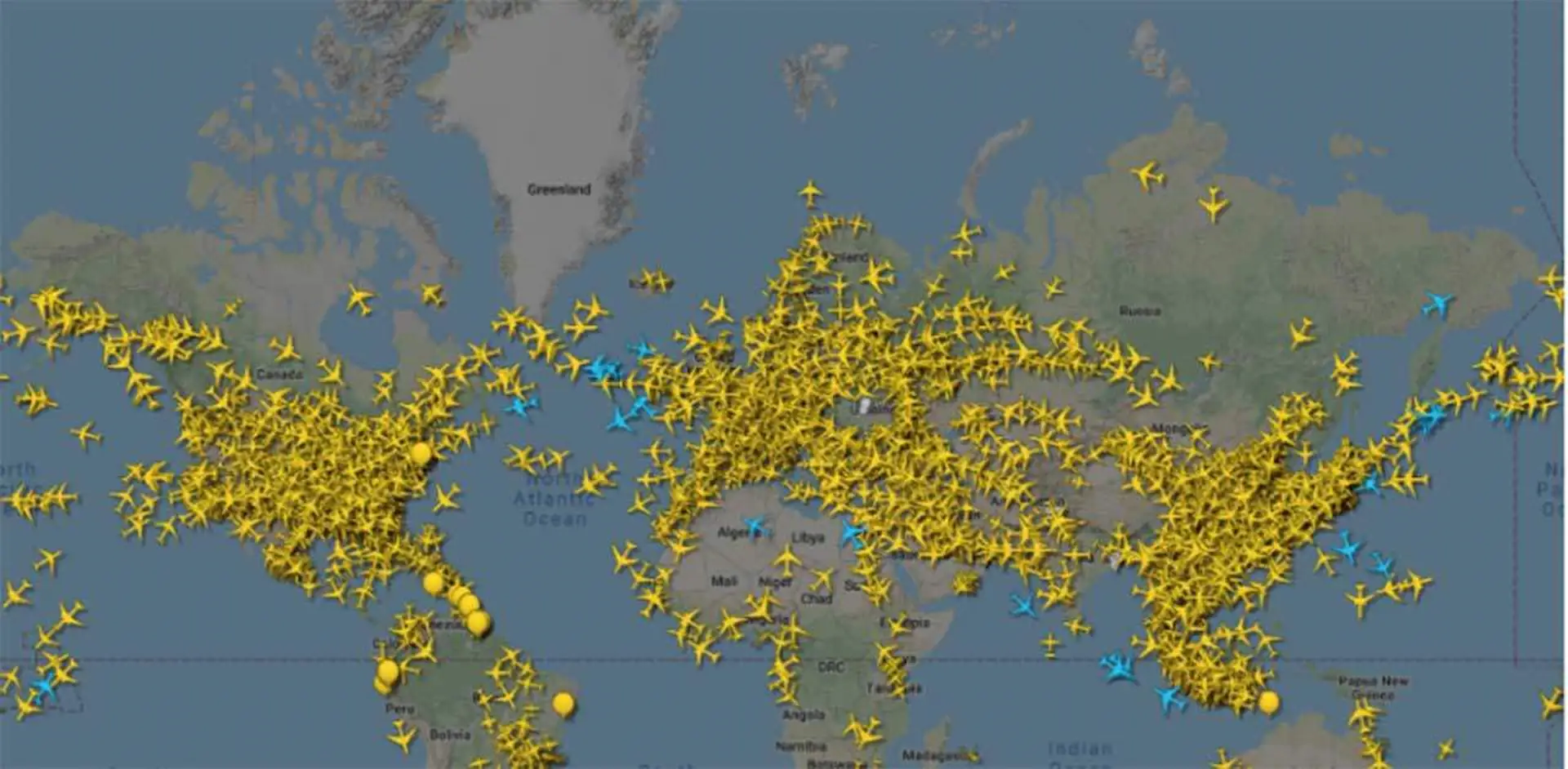 Francia prohíbe los vuelos cortos. Mapa del tráfico aéreo / Imagen: Flightradar24
