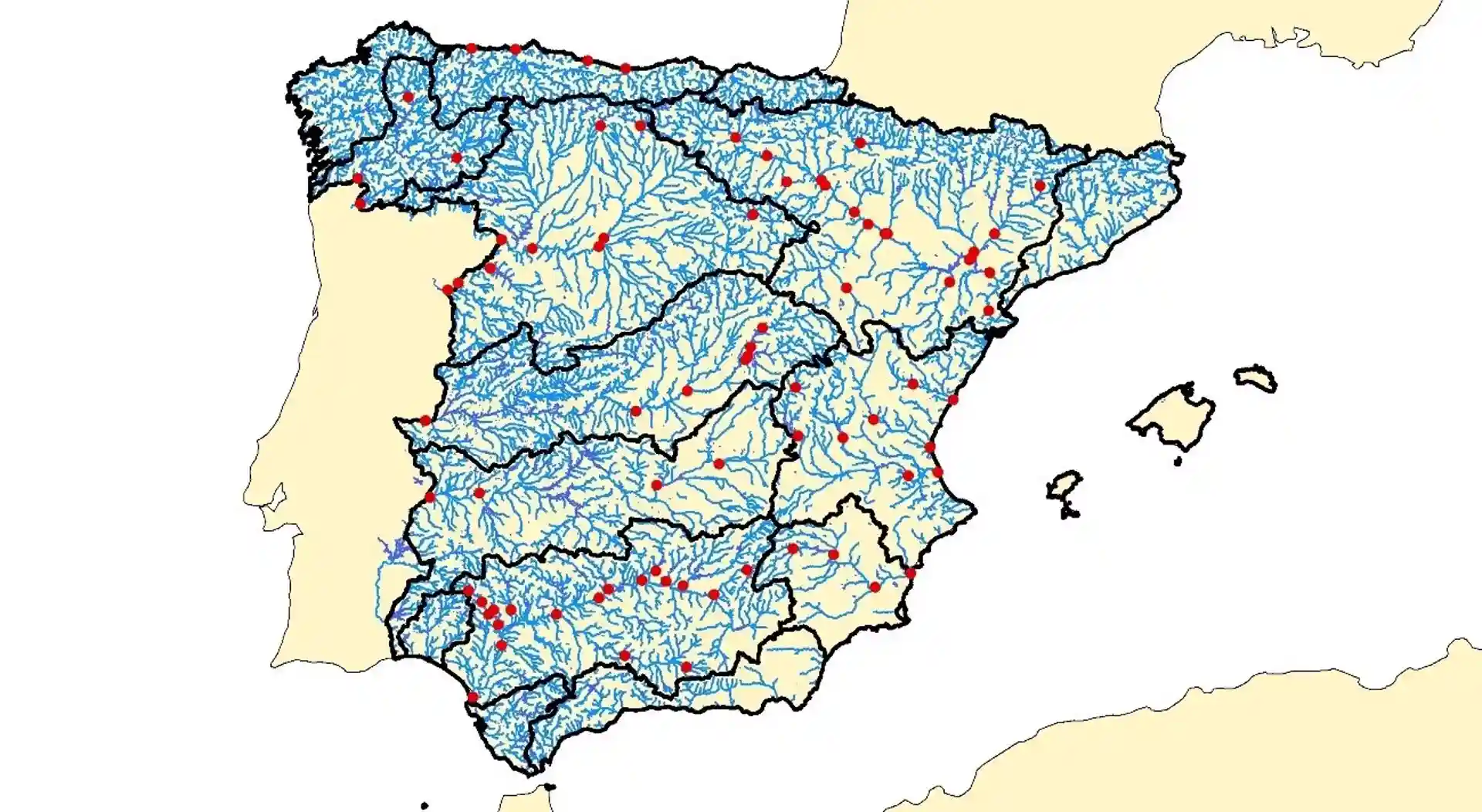 Red de 80 puntos de predicción hidrológica estacional en las cuencas intercomunitarias. Un 22% de déficit de lluvia / Imagen: MITECO