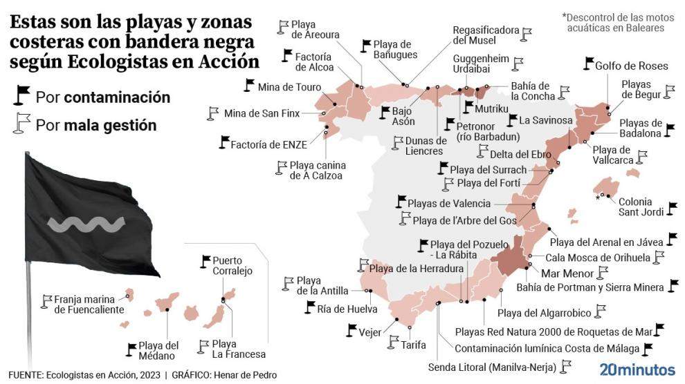 Gráfico de las banderas negras de 2023 de Ecologistas en Acción Gráfico de las banderas negras de 2023 de Ecologistas en Acción