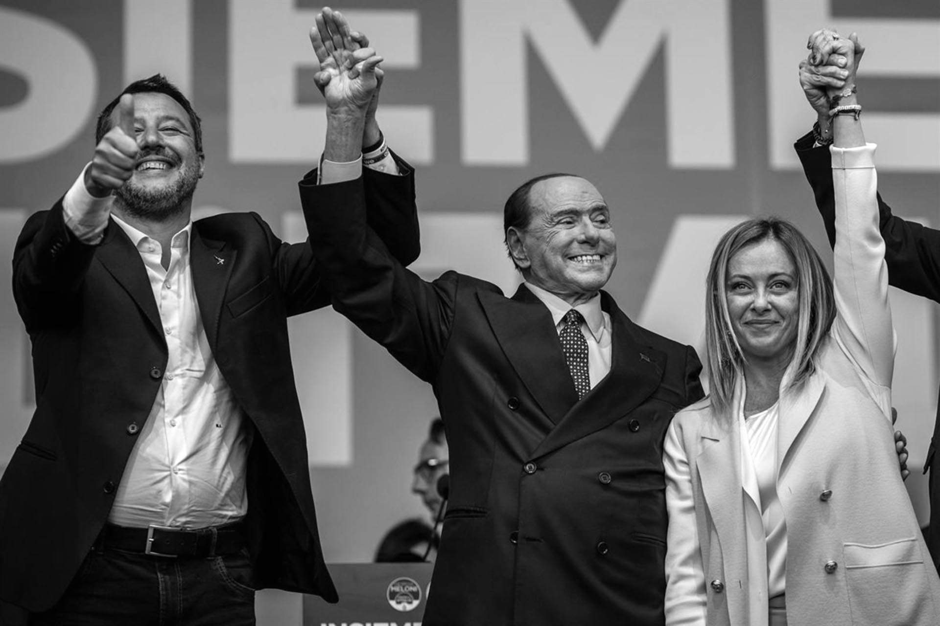 Matteo Salvini, Silvio Berlusconi y Giorgia Meloni durante un acto en septiembre de 2022 / Foto: Archivo - EP