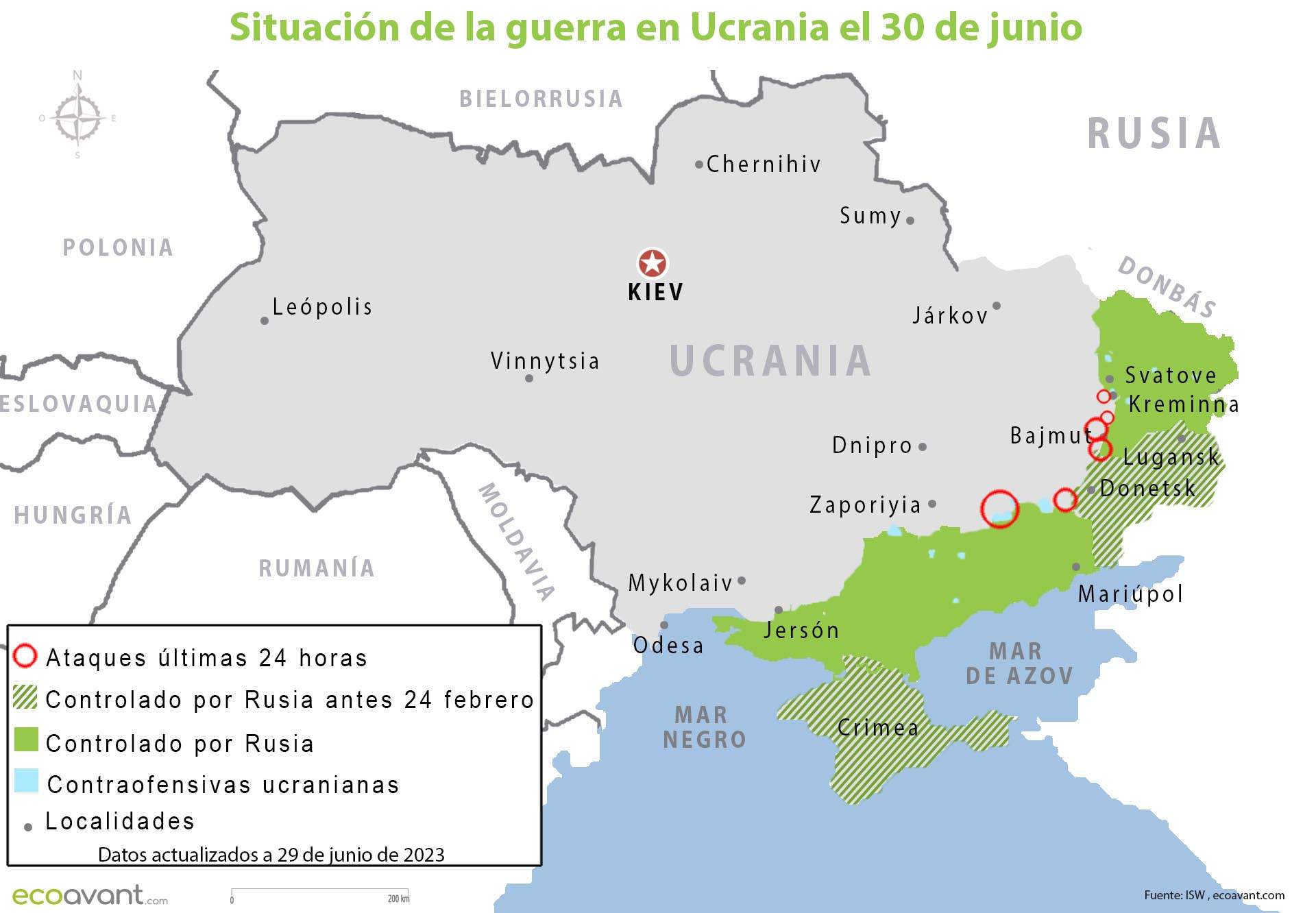 Situación de la guerra en Ucrania el 30 de junio de 2023 / Foto: EA