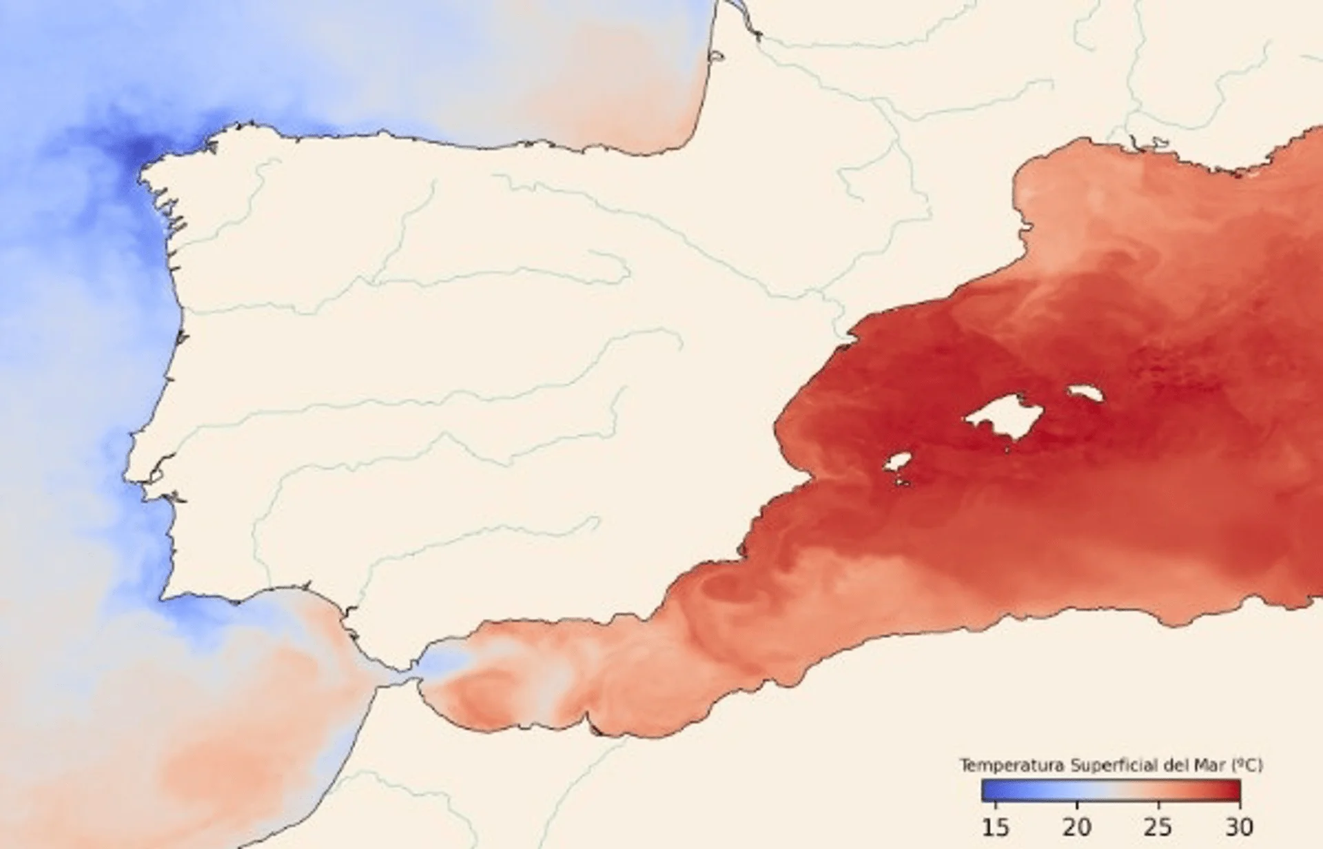 Mapa de temperatura superficial del mar de julio de 2022. Cambio climático / Imagen : Copernicus Marine Service