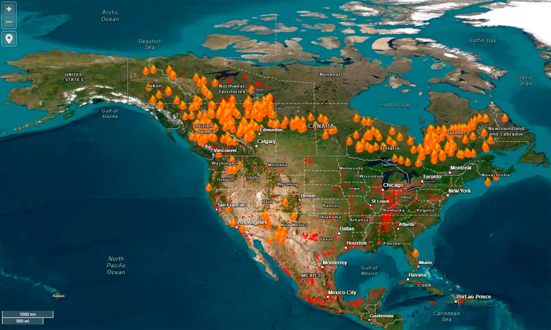 Mapa de los incendios de Canadá a 17 de julio de 2023 / Mapa: NASA