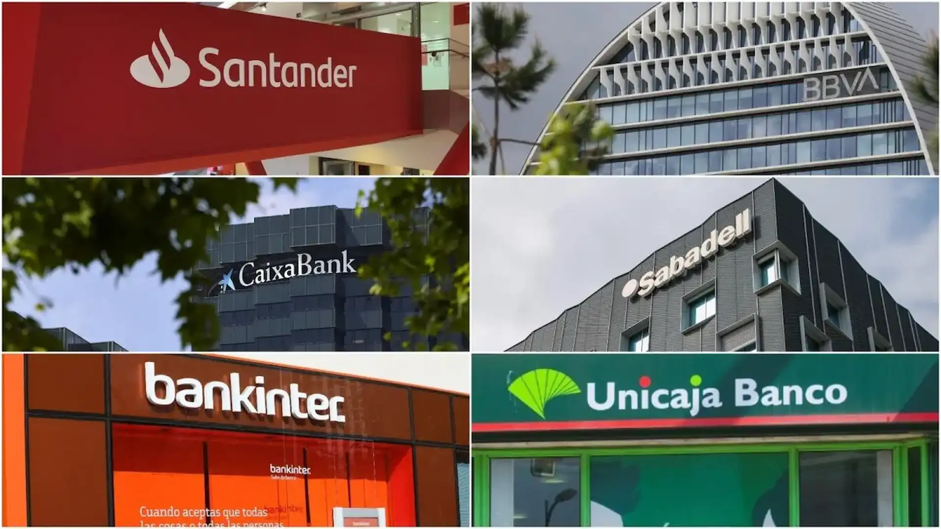 Logos de las principales entidades financieras de la gran banca española: Banco Santander, BBVA, CaixaBank, Banco Sabadell, Bankinter y Unicaja Banco / Imagen: Archivo - EP