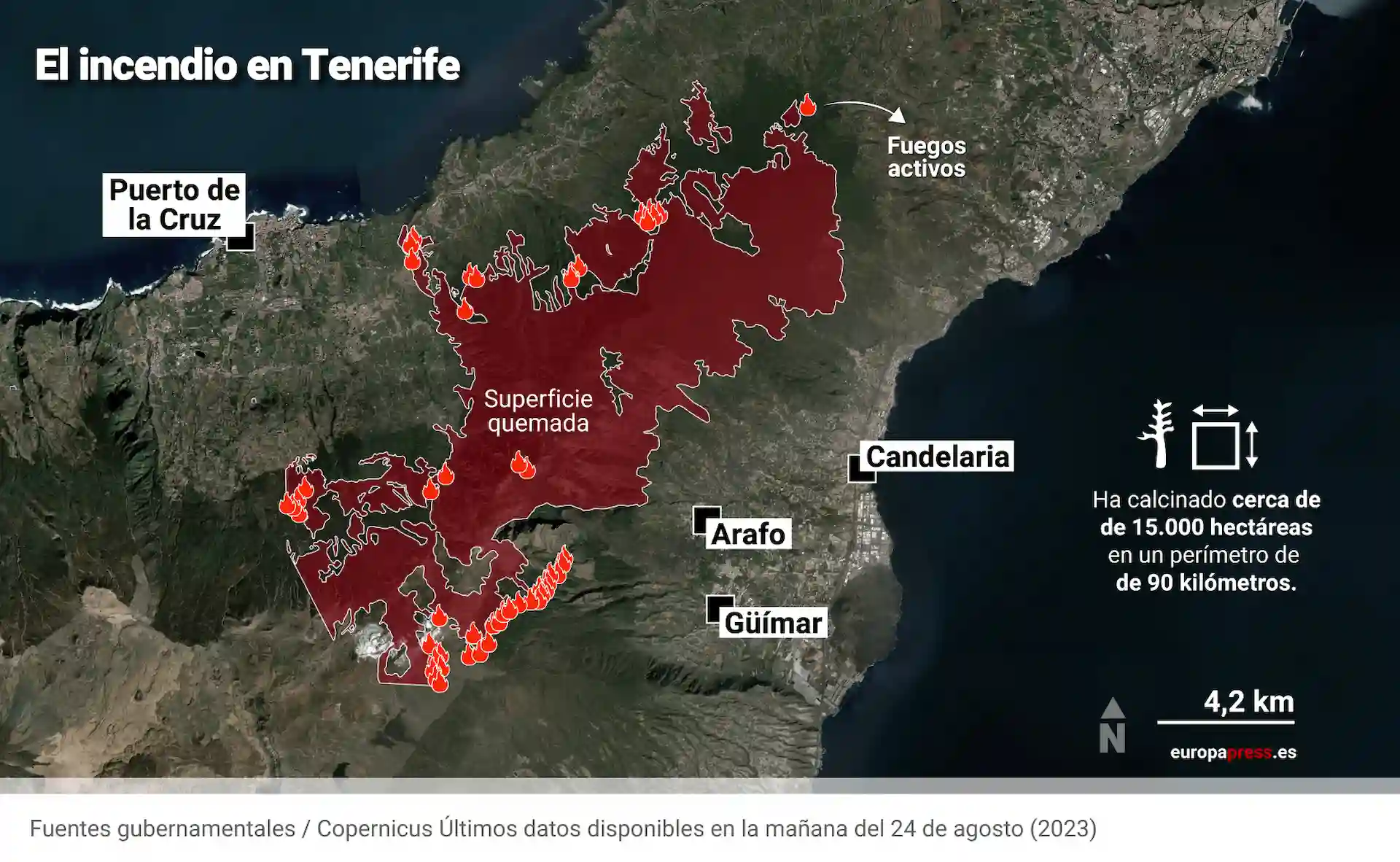 Mapa de los últimos datos disponibles en la mañana del 24 de agosto / Mapa: EP