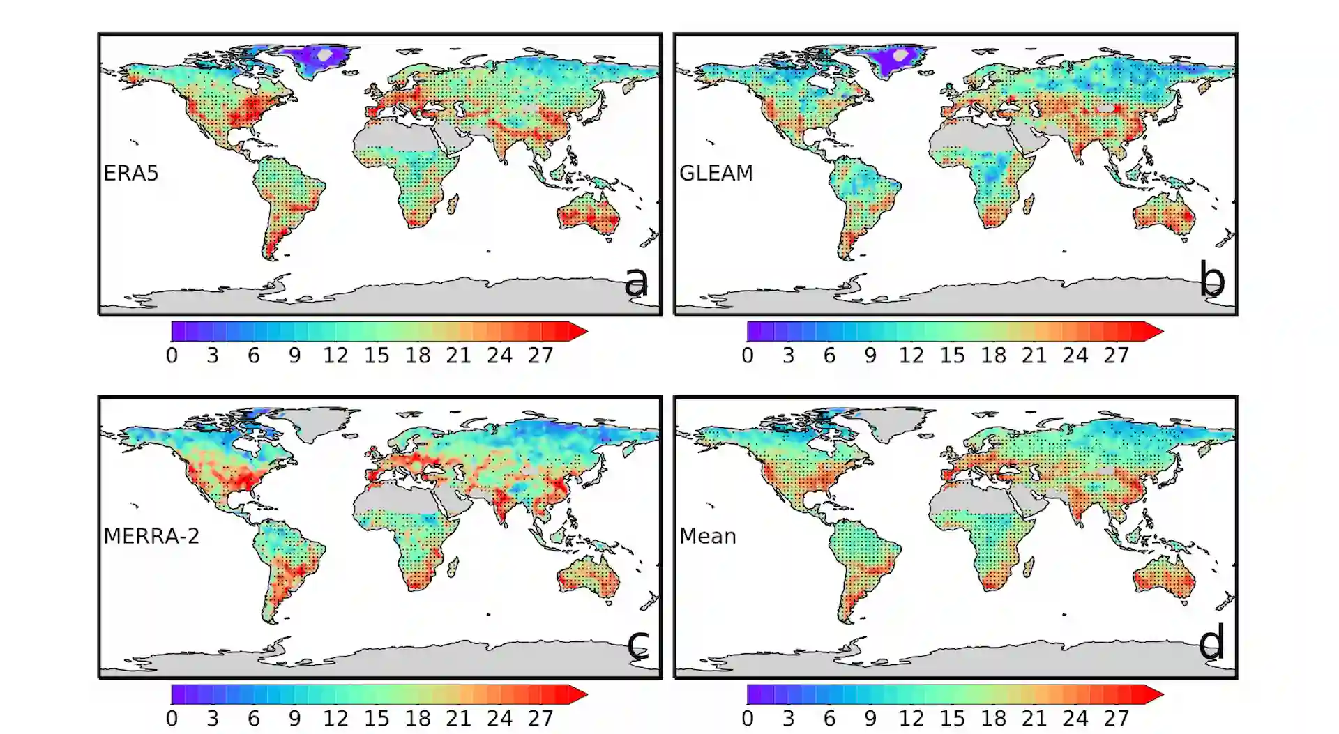 Mapas que representan el número total de cambios rápidos de sequía a lluvias intensas a nivel mundial durante el período 1980 2020 / Mapa: Universidad de Texas en Austin Mapas que representan el número total de cambios rápidos de sequía a lluvias intensas a nivel mundial durante el período 1980 2020 / Mapa: Universidad de Texas en Austin