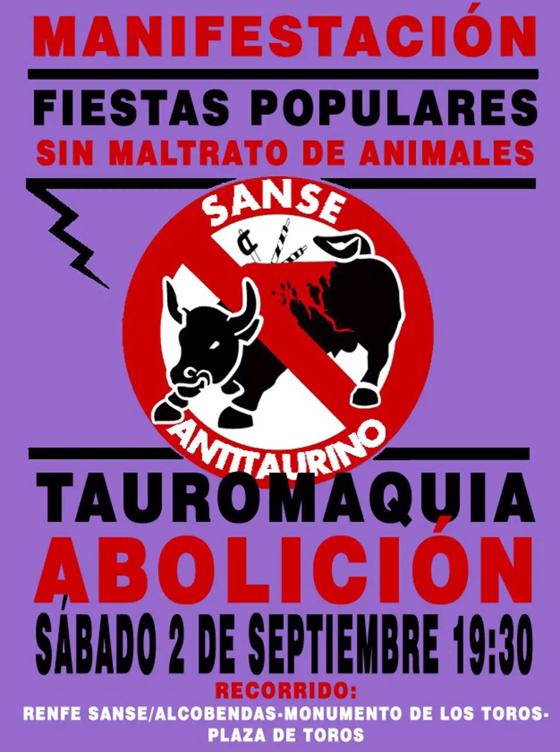 Cartel de la manifestación antitaurina del 2 de septiembre 2023 / Imagen: Sanse Antitaurino