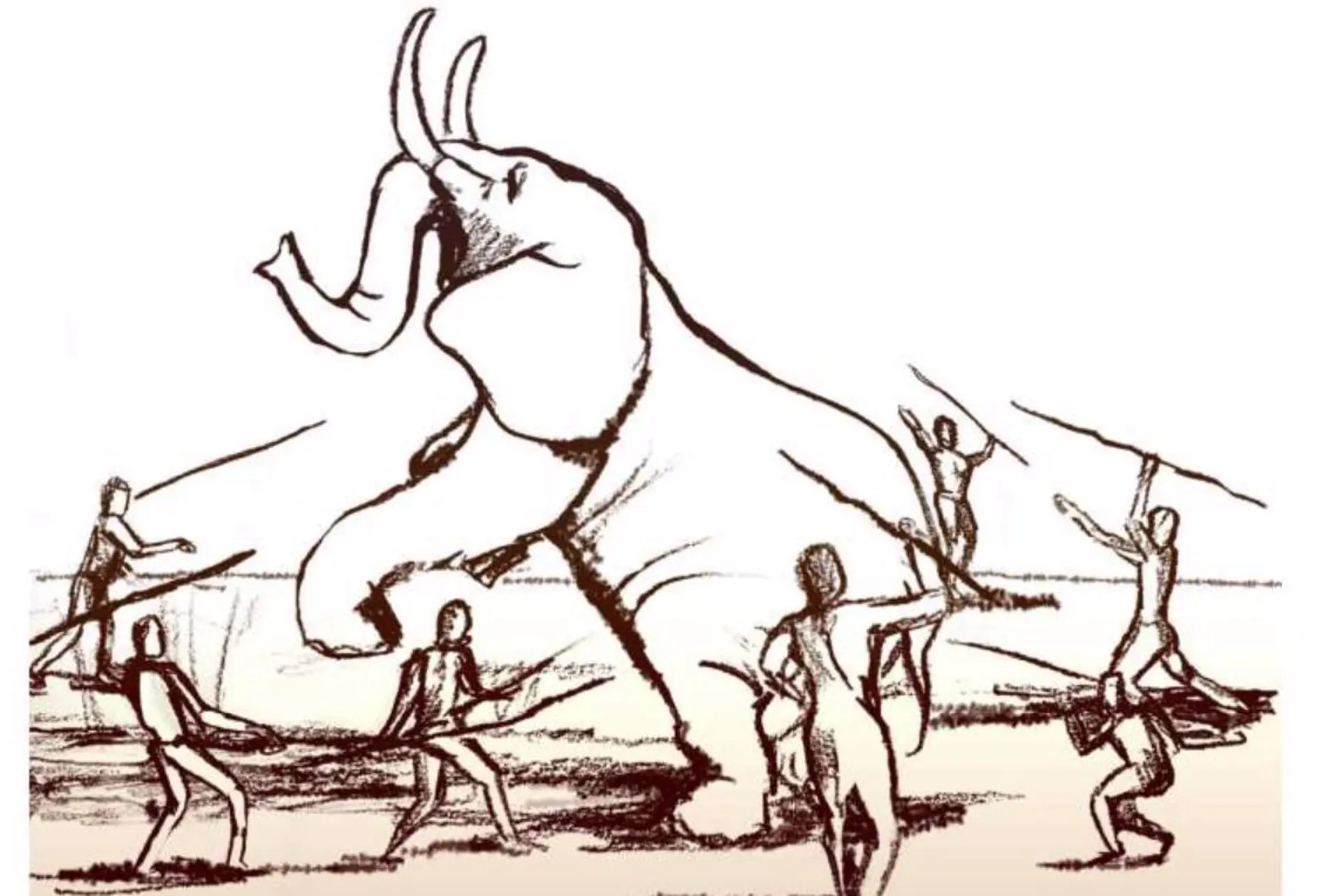 Ilustración de la caza de elefantes con lanzas / Imagen: Universidad de Tel Aviv