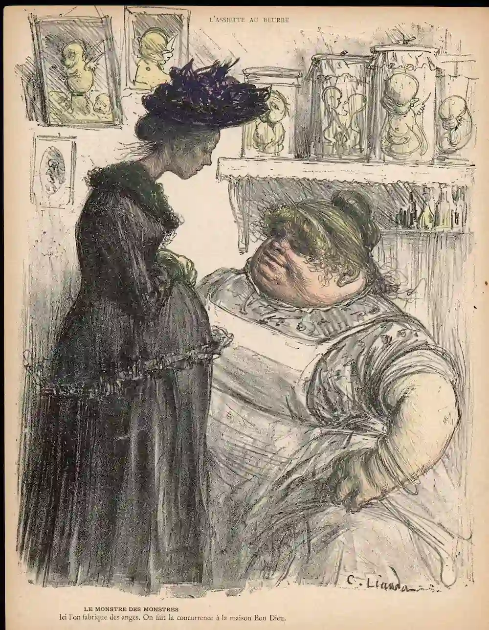 Imagen de 1902 en un periódico francés de una mujer en busca de un aborto tardío