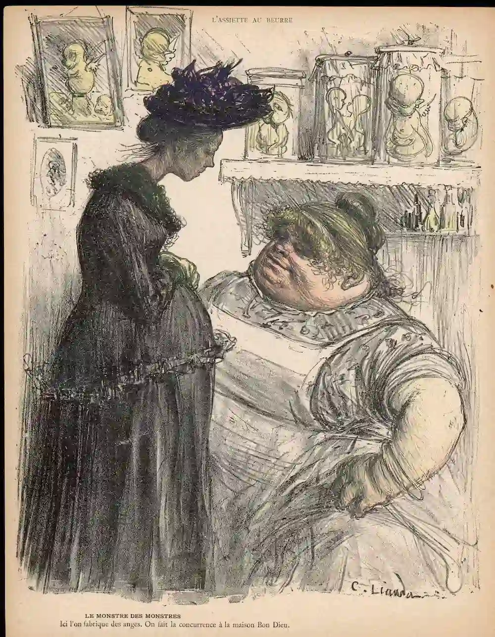 Imagen de 1902 en un periódico francés de una mujer en busca de un aborto tardío Imagen de 1902 en un periódico francés de una mujer en busca de un aborto tardío