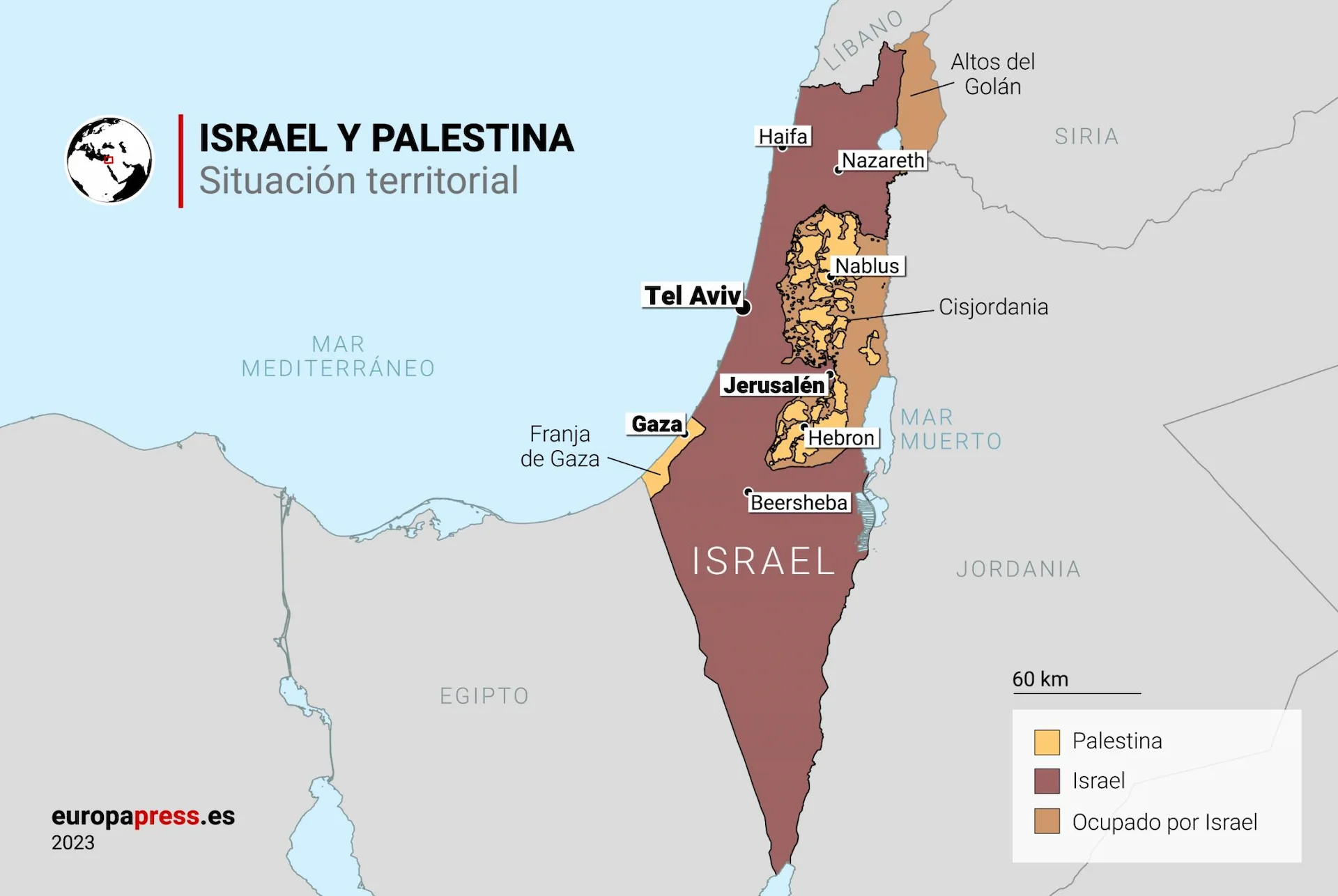 Mapa con la situación territorial de Israel / Mapa: EP