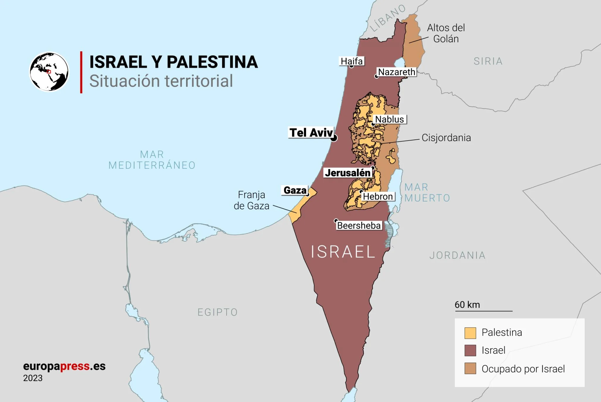Situación territorial de Israel y Palestina / Mapa: EP Situación territorial de Israel y Palestina / Mapa: EP