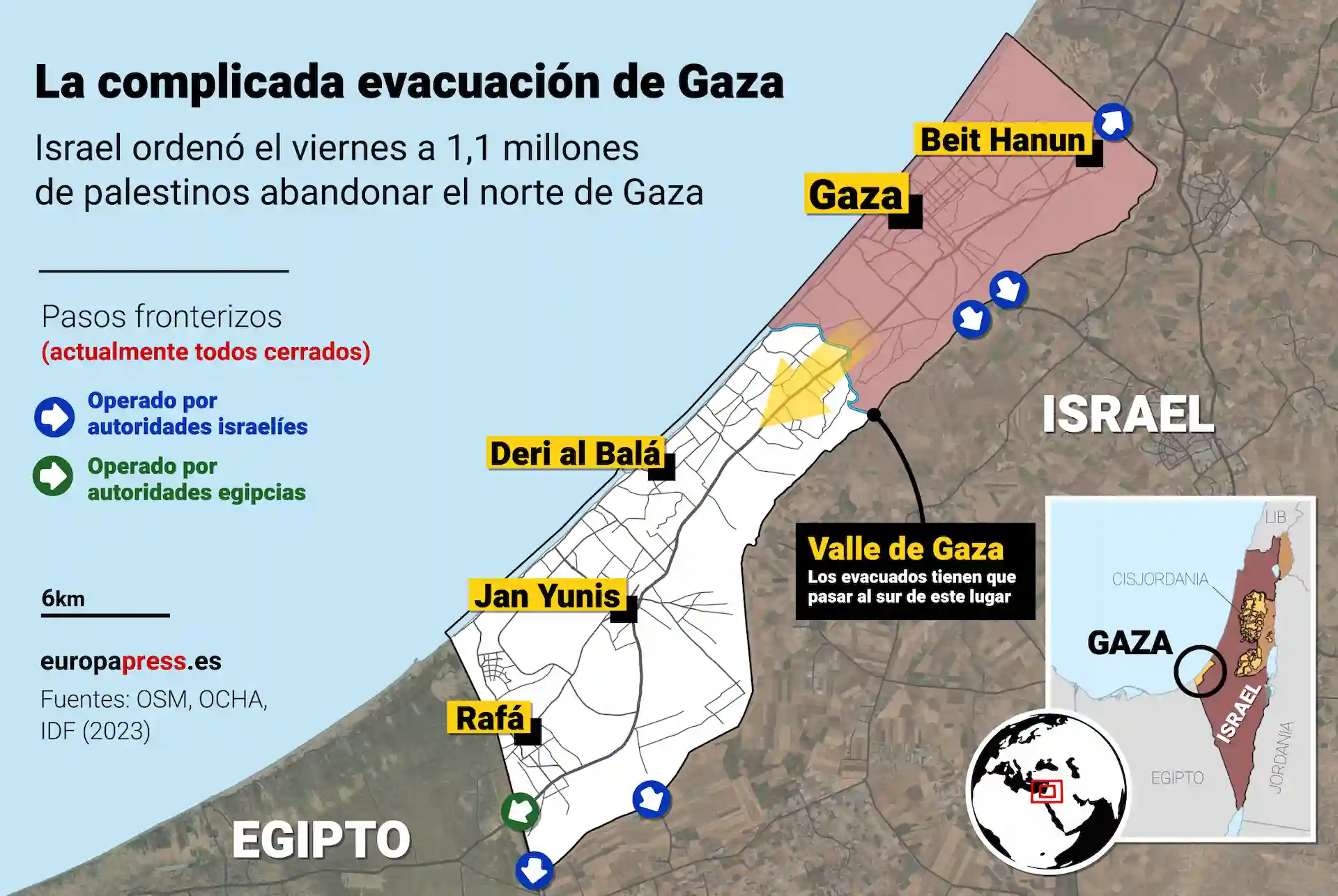 La complicada evacuación de Gaza / Mapa: EP