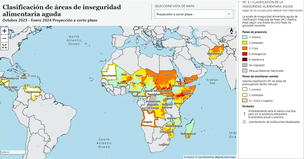 Clasificación de áreas de inseguridad alimentaria aguda a corto plazo por El Niño / Mapa: FEWS NET