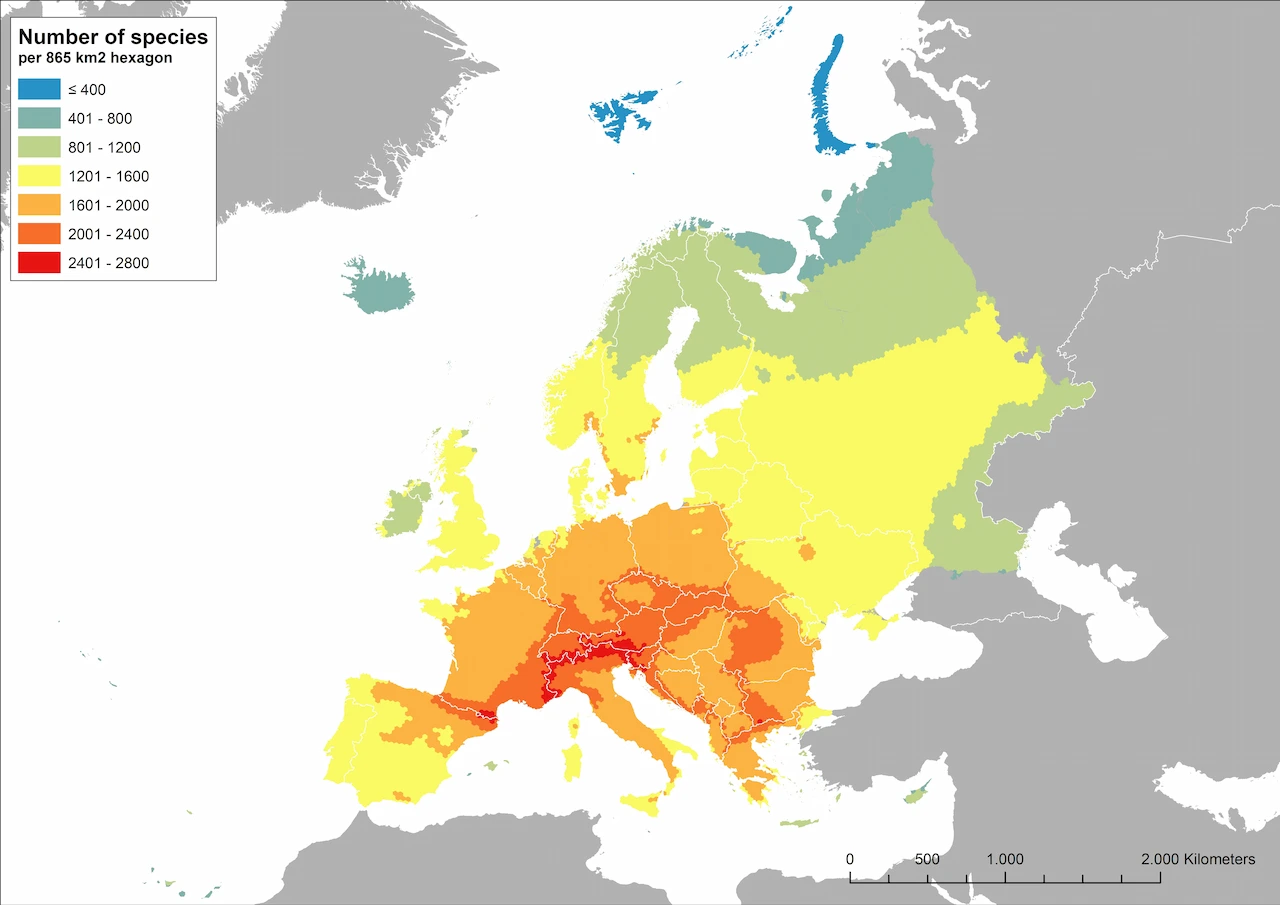 Riqueza de especies en Europa en peligro de extinción / Imagen: Plos One