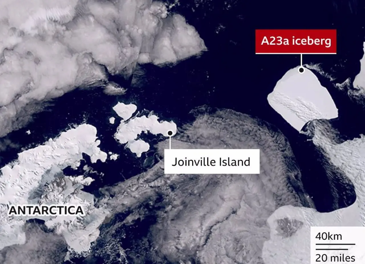 El iceberg A23a supera la Península Antártica en dirección al Atlántico sur / Foto: BAS (Bristish Antarctic Survey)