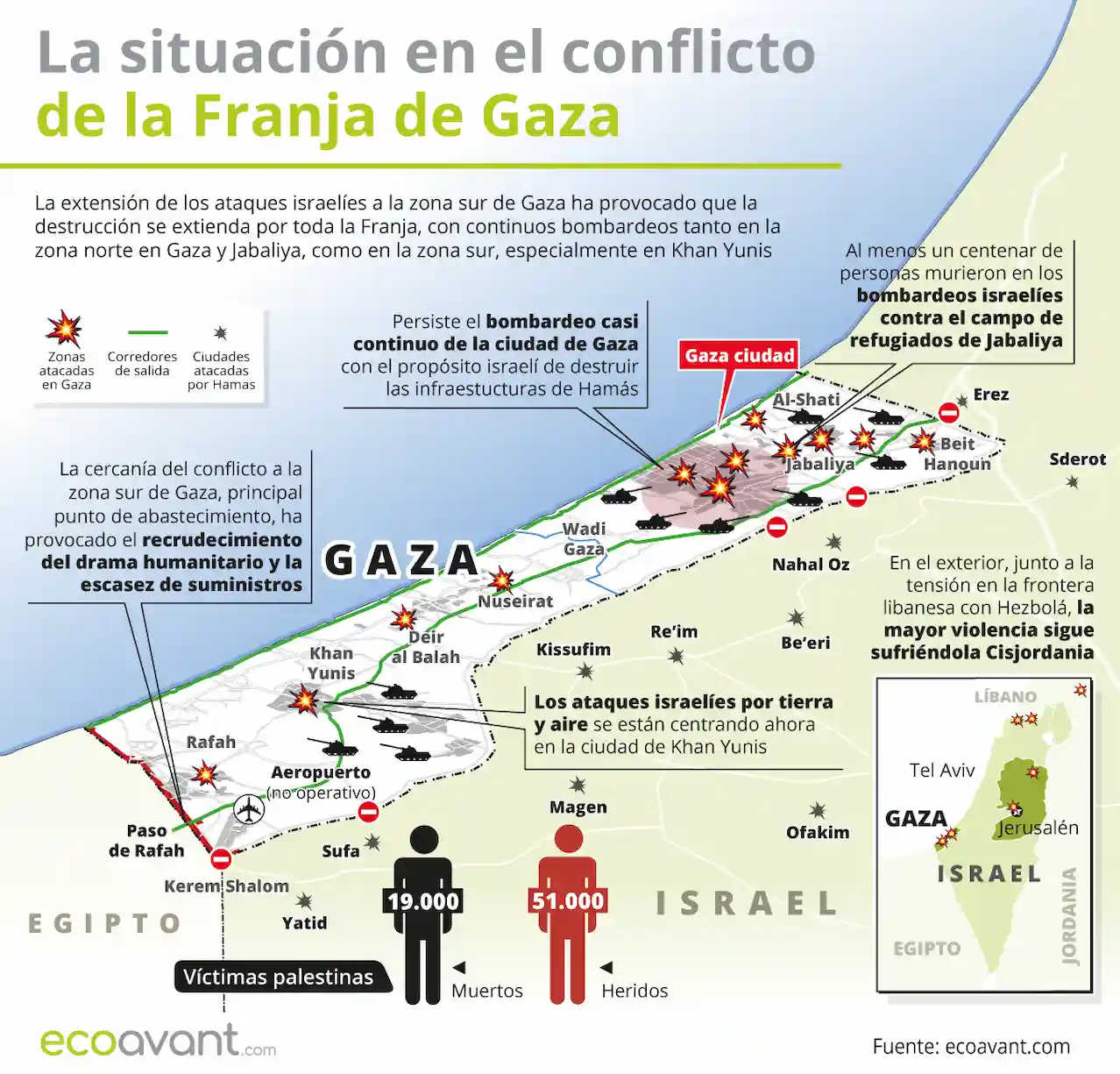 La situación en la ofensiva militar de Israel en Gaza a 18 de diciembre / Infografía: EA