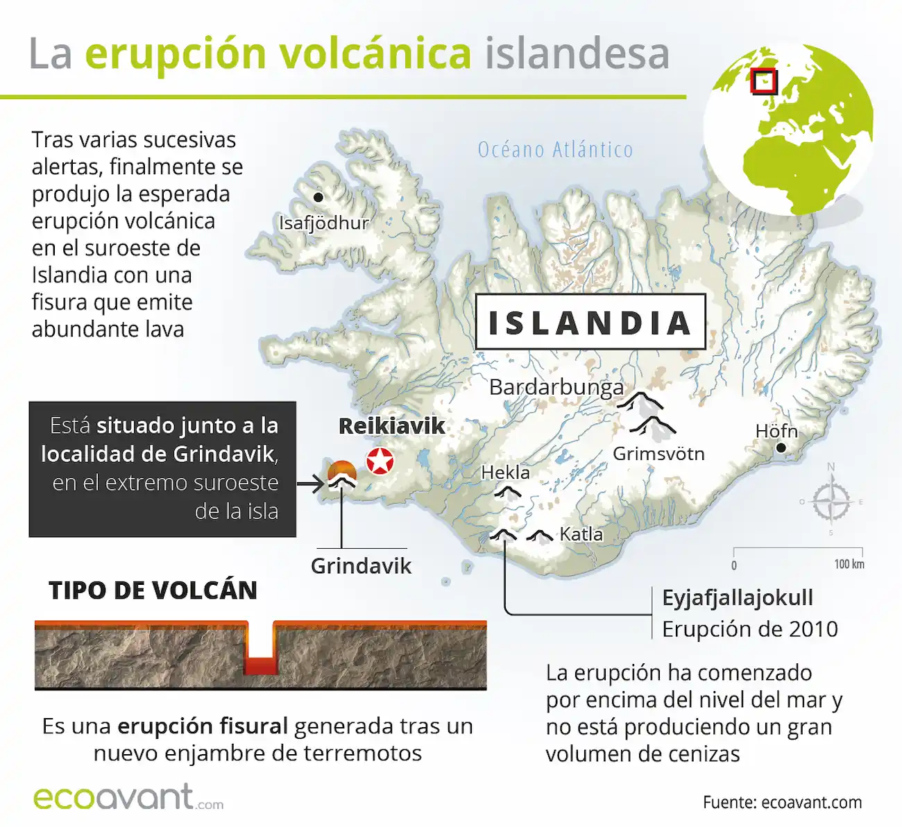 Mapa de la erupción del volcán islandés de Grindavik / Imagen: EA