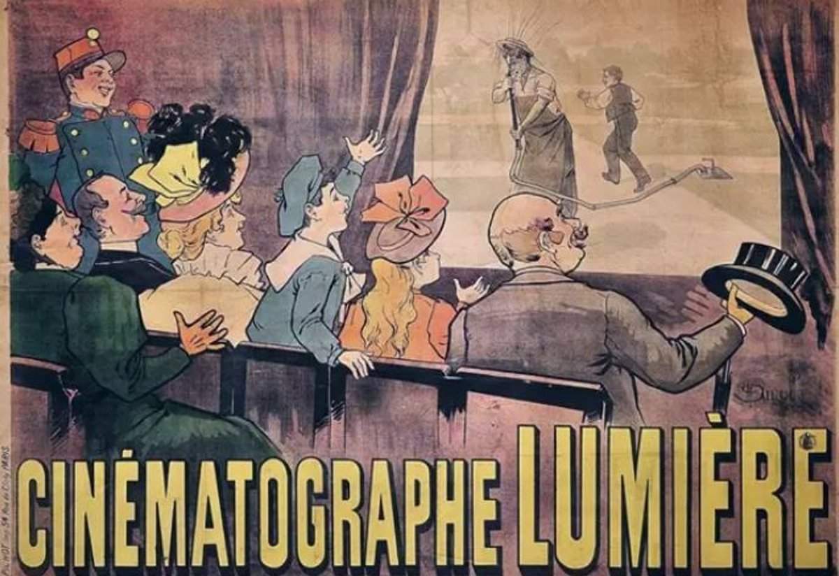 El primer cartel de cine de la historia, el de la película El regador regado de los hermanos Lumière (1895) / Imagen: Wikimedia