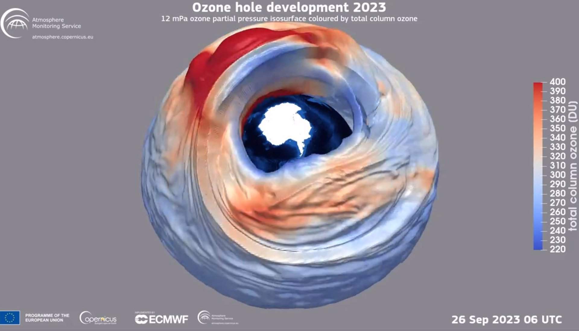 Agujero antártico de la capa de ozono en septiembre de 2023 / Imagen: COPERNICUS