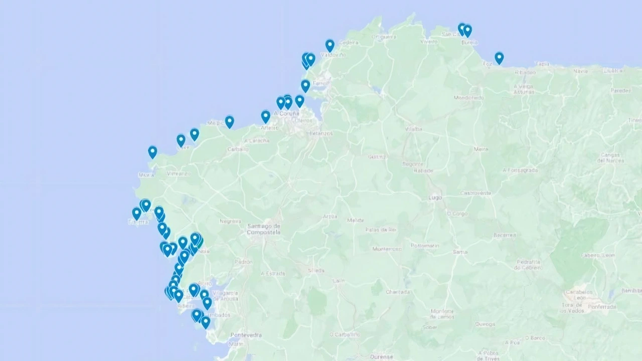 Mapa de las zonas de la costa afectadas por la 'marea blanca' de pellets de plástico / Imagen: @noialimpa