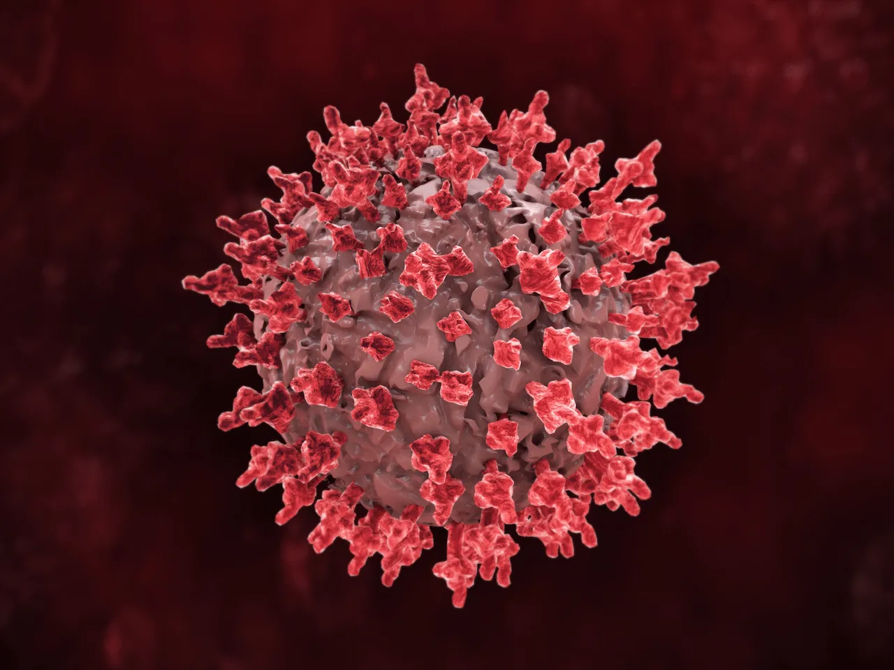 Representación 3D de una célula microbiana del coronavirus rojo. La gripe A / Image: FP