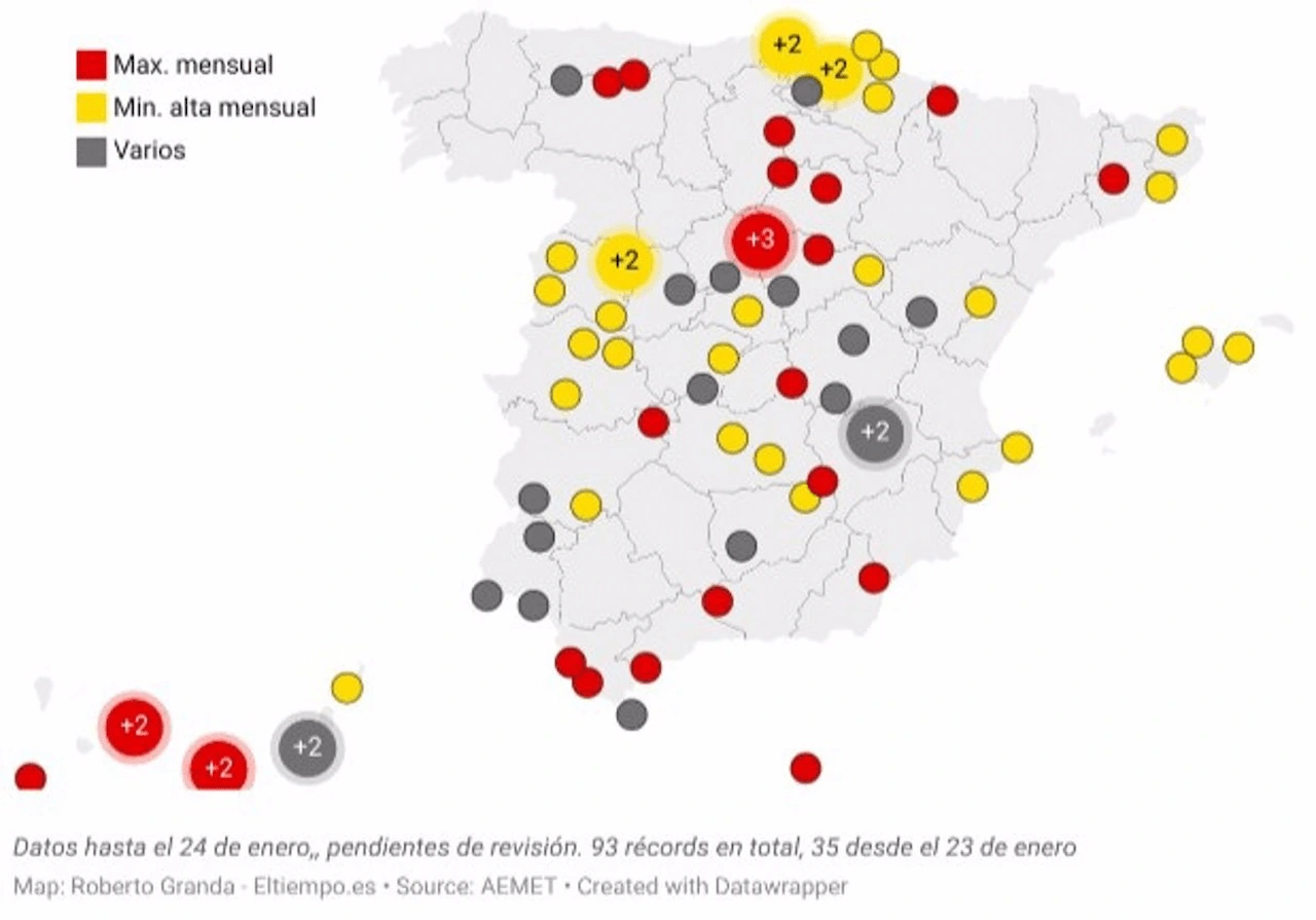 Maximas de temperatura en el mes de enero / Imagen: EP