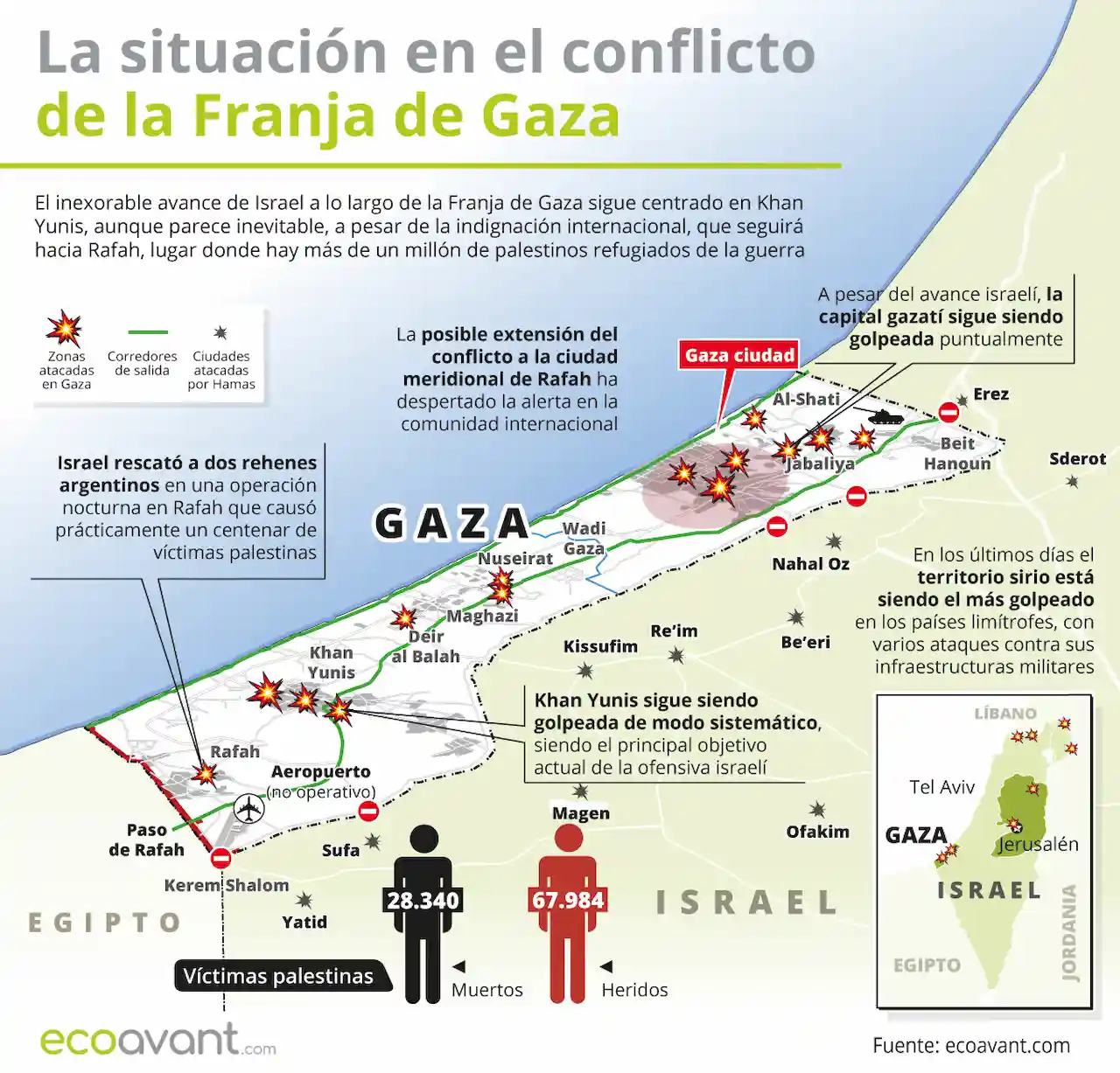La situación en la ofensiva militar de Israel en Gaza a 12 de febrero de 2024 / Mapa: EA La situación en la ofensiva militar de Israel en Gaza a 12 de febrero de 2024 / Mapa: EA