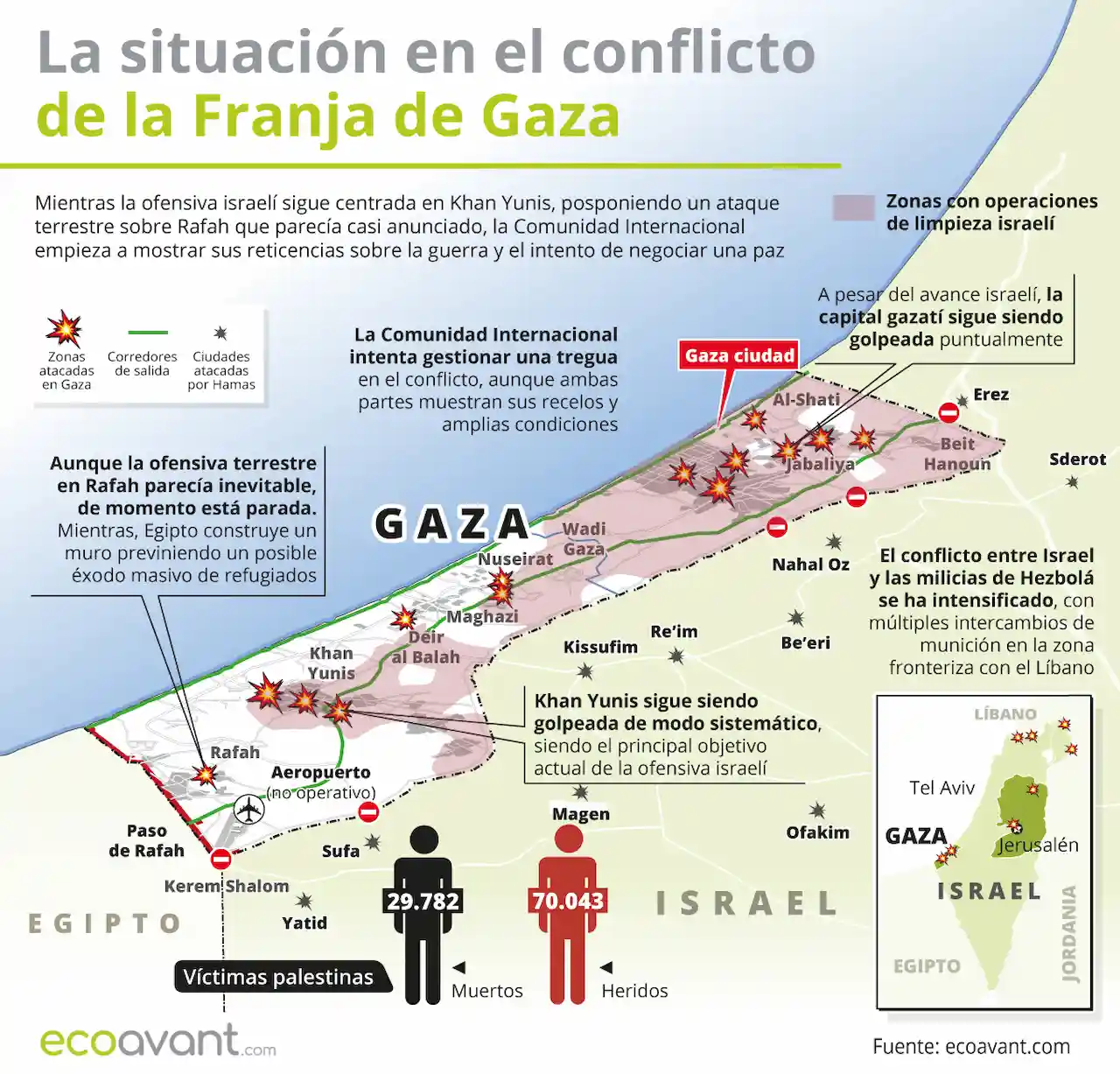 La situación en la ofensiva militar de Israel en Gaza a 26 de febrero de 2024 / Mapa: EA