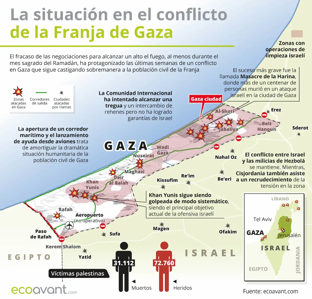 La situación en la ofensiva militar de Israel en Gaza a 11 de marzo de 2024 / Mapa: EA La situación en la ofensiva militar de Israel en Gaza a 11 de marzo de 2024 / Mapa: EA