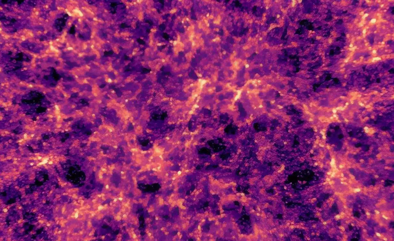 Comprender la energía oscura. Un mapa de materia derivado de uno de los universos simulados / Imagen: Niall Jeffrey