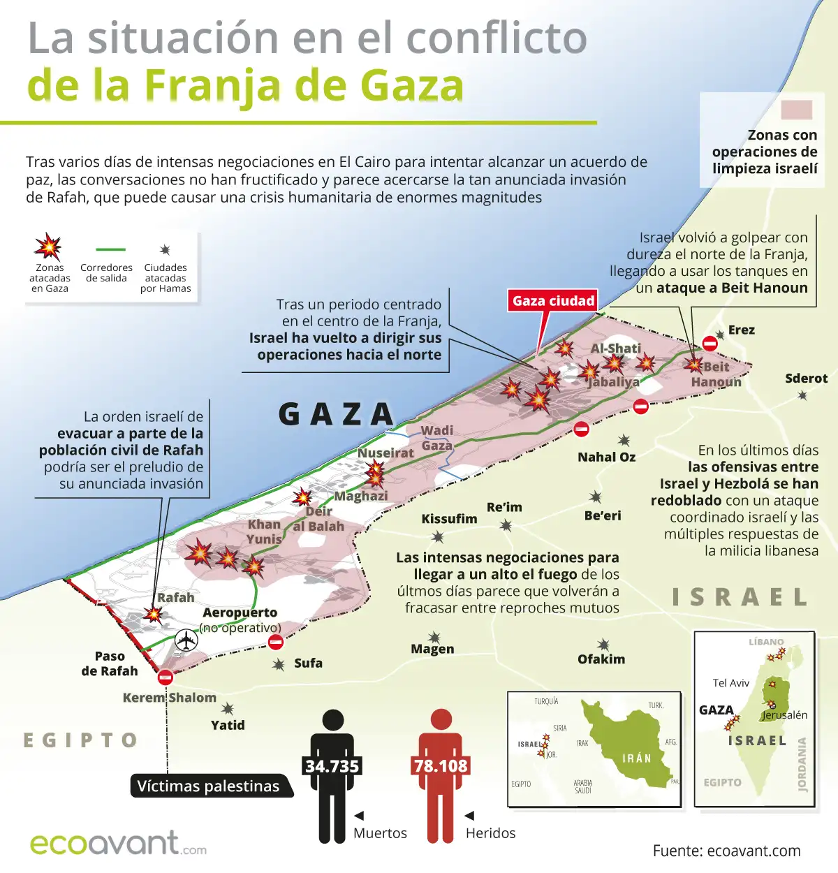 La situación en la ofensiva militar de Israel en Gaza a 6 de mayo de 2024 / Mapa: EA La situación en la ofensiva militar de Israel en Gaza a 6 de mayo de 2024 / Mapa: EA