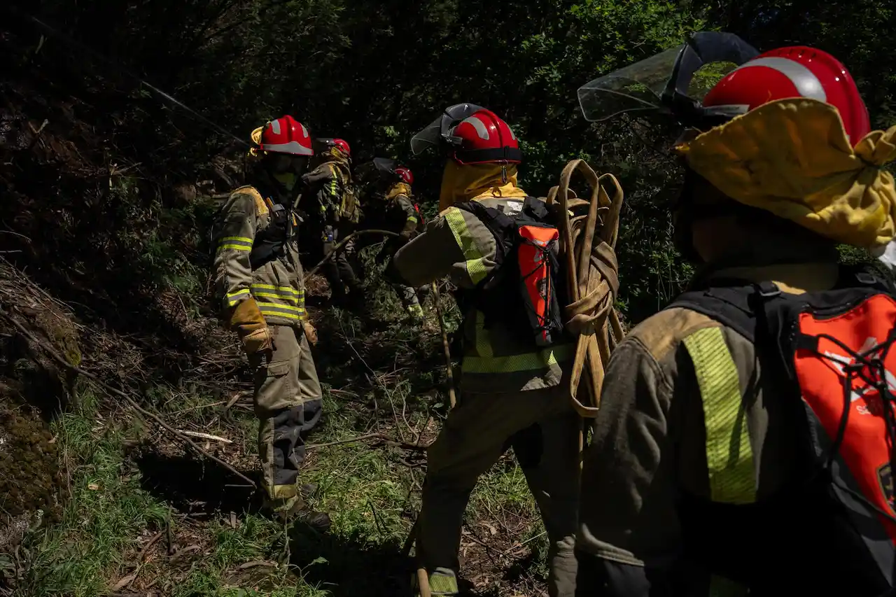 Adelantada la campaña de incendios forestales. Agentes de los equipos de bomberos trabajan en el lugar del incendio, a 16 de abril de 2024, en Crecentes / Foto: EP