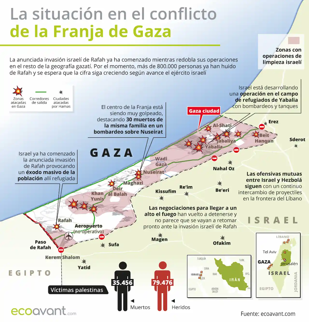 La situación en la ofensiva militar de Israel en Gaza a 20 de mayo de 2024 / Mapa: EA La situación en la ofensiva militar de Israel en Gaza a 20 de mayo de 2024 / Mapa: EA