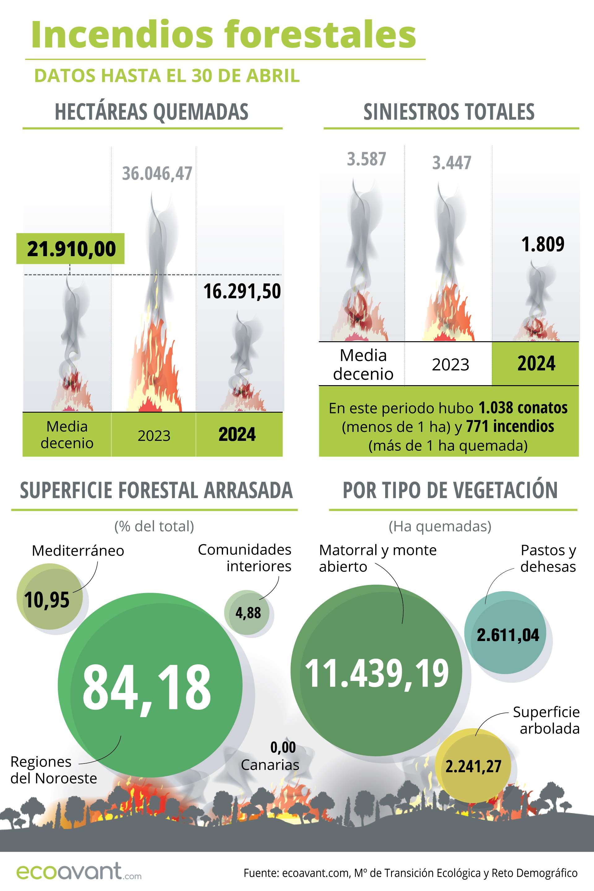 Incendios forestales en España en datos hasta el 21 de mayo de 2024 / Foto: EA Incendios forestales en España en datos hasta el 21 de mayo de 2024 / Foto: EA